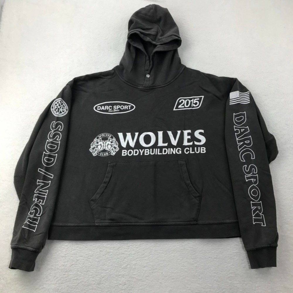 Darc Sport Wolves Bodybuilding Hoodie Men's Black Crop Large 228 of 1000 Gym